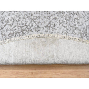 11'9"x11'9" Hand Knotted Silver Gray Broken Persian Design Wool and Pure Silk Oriental Round Rug FWR380862