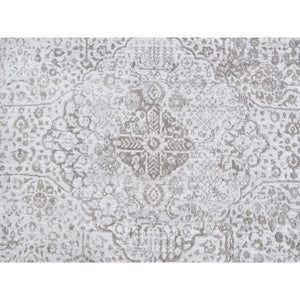 11'9"x11'9" Hand Knotted Silver Gray Broken Persian Design Wool and Pure Silk Oriental Round Rug FWR380862