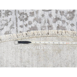 11'9"x11'9" Hand Knotted Silver Gray Broken Persian Design Wool and Pure Silk Oriental Round Rug FWR380862