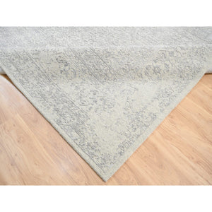 8'x10'1" Beige Wool and Plant Based Silk Hand Loomed Fine Jacquard with Erased Design Oriental Rug FWR380874