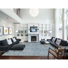 Load image into Gallery viewer, 11&#39;10&quot;x15&#39; Hand Loomed Gray Fine Jacquard with Sickle Leaf Design Wool and Plant Based Silk Oriental Oversized Rug FWR380880