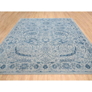10'x10' Gray Fine Jacquard with Sickle Leaf Design Wool and Plant Based Silk Hand Loomed Oriental Square Rug FWR380886