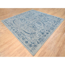 Load image into Gallery viewer, 10&#39;x10&#39; Gray Fine Jacquard with Sickle Leaf Design Wool and Plant Based Silk Hand Loomed Oriental Square Rug FWR380886