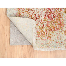 Load image into Gallery viewer, 2&#39;4&quot;x8&#39; Hand Knotted Pink Persian Erased Medallion Design Wool and Pure Silk Oriental Runner Rug FWR380892