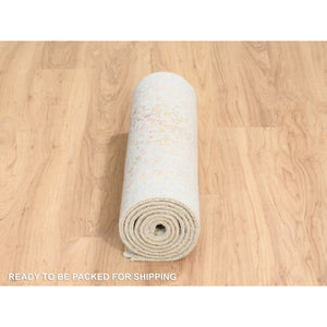 2'4"x8' Hand Knotted Pink Persian Erased Medallion Design Wool and Pure Silk Oriental Runner Rug FWR380892