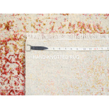 Load image into Gallery viewer, 2&#39;4&quot;x8&#39; Hand Knotted Pink Persian Erased Medallion Design Wool and Pure Silk Oriental Runner Rug FWR380892
