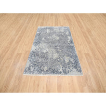 Load image into Gallery viewer, 3&#39;10&quot;x6&#39; Gray Broken Kashan Design Wool With Pure Silk Hand Knotted Oriental Rug FWR380898