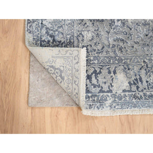 3'10"x6' Gray Broken Kashan Design Wool With Pure Silk Hand Knotted Oriental Rug FWR380898