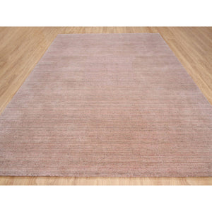 9'3"x12' Modern Design Hand Loomed Soft Wool Coral Pink Oriental Rug FWR380904