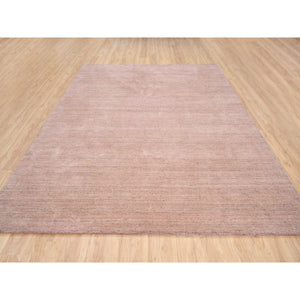 8'2"x10' Coral Pink Modern Design Hand Loomed Soft, Velvety Plush Wool Oriental Rug FWR380934