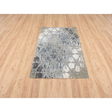 Load image into Gallery viewer, 3&#39;x5&#39; The Honeycomb Hand Knotted Gray Wool and Silk Award Winning Design Oriental Rug FWR380994