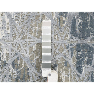 3'x5' The Honeycomb Hand Knotted Gray Wool and Silk Award Winning Design Oriental Rug FWR380994