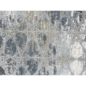 3'x5' The Honeycomb Hand Knotted Gray Wool and Silk Award Winning Design Oriental Rug FWR380994