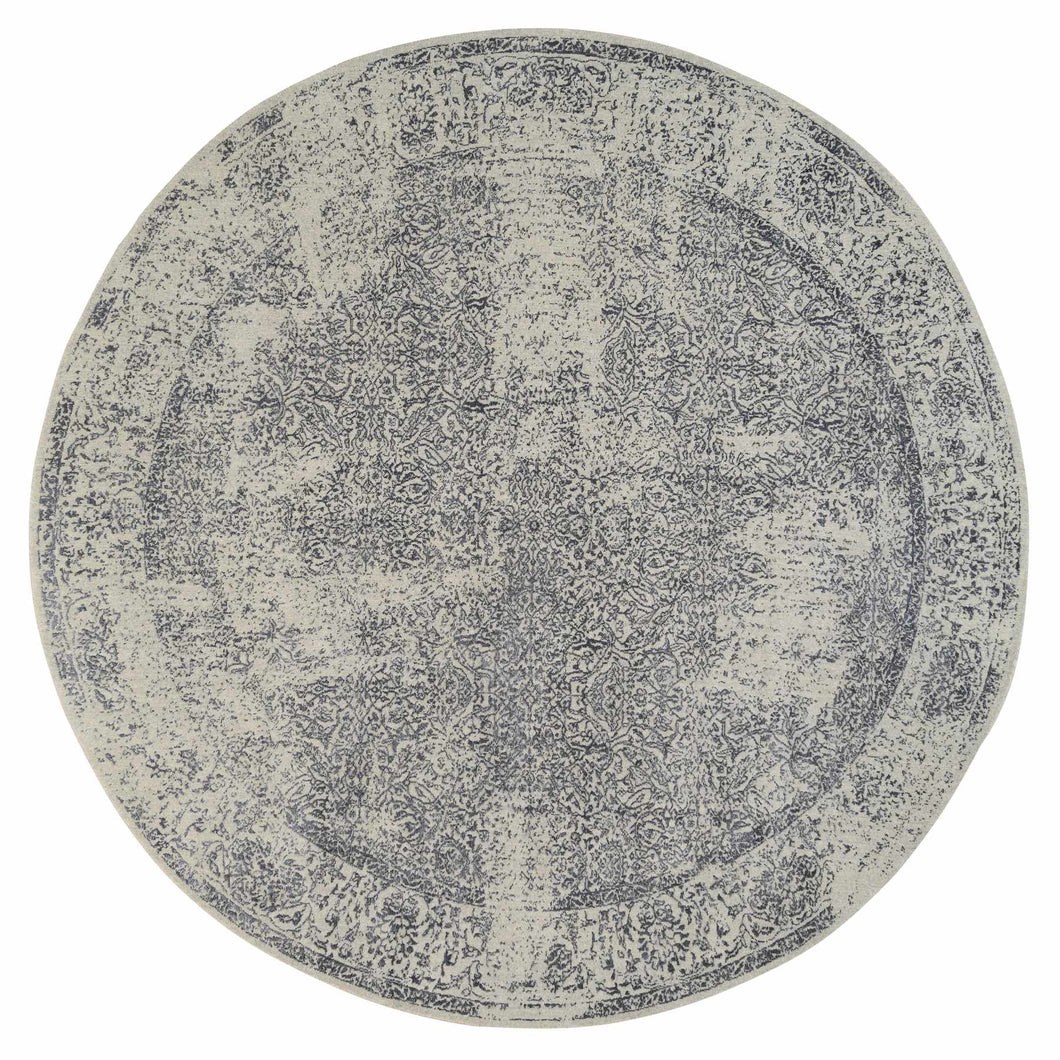 10'x10' Gray Fine Jacquard with Erased Design Wool and Plant Based Silk Hand Loomed Oriental Round Rug FWR381024