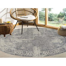 Load image into Gallery viewer, 10&#39;x10&#39; Gray Fine Jacquard with Erased Design Wool and Plant Based Silk Hand Loomed Oriental Round Rug FWR381024