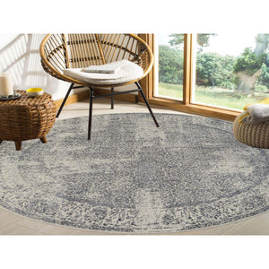 10'x10' Gray Fine Jacquard with Erased Design Wool and Plant Based Silk Hand Loomed Oriental Round Rug FWR381024