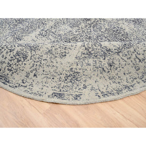 10'x10' Gray Fine Jacquard with Erased Design Wool and Plant Based Silk Hand Loomed Oriental Round Rug FWR381024