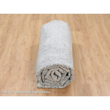 Load image into Gallery viewer, 10&#39;x10&#39; Gray Fine Jacquard with Erased Design Wool and Plant Based Silk Hand Loomed Oriental Round Rug FWR381024