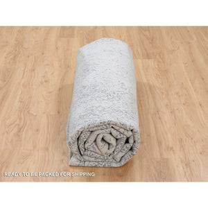 10'x10' Gray Fine Jacquard with Erased Design Wool and Plant Based Silk Hand Loomed Oriental Round Rug FWR381024