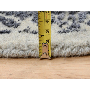 10'x10' Gray Fine Jacquard with Erased Design Wool and Plant Based Silk Hand Loomed Oriental Round Rug FWR381024