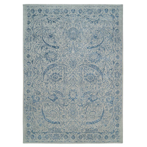 10'x14' Fine Jacquard with Sickle Leaf Design Wool and Plant Based Silk Hand Loomed Gray Oriental Rug FWR381048