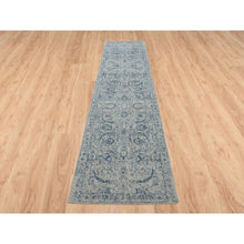 Load image into Gallery viewer, 2&#39;6&quot;x12&#39; Fine Jacquard with Sickle Leaf Design Wool and Plant Based Silk Hand Loomed Gray Oriental Runner Rug FWR381054
