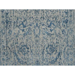 2'6"x12' Fine Jacquard with Sickle Leaf Design Wool and Plant Based Silk Hand Loomed Gray Oriental Runner Rug FWR381054