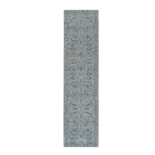Load image into Gallery viewer, 2&#39;6&quot;x10&#39; Wool and Plant Based Silk Hand Loomed Gray Fine Jacquard with Sickle Leaf Design Oriental Runner Rug FWR381066