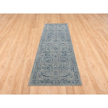 Load image into Gallery viewer, 2&#39;7&quot;x8&#39;1&quot; Fine Jacquard with Sickle Leaf Design Wool and Plant Based Silk Hand Loomed Gray Oriental Runner Rug FWR381078