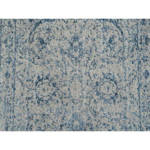 2'7"x8'1" Fine Jacquard with Sickle Leaf Design Wool and Plant Based Silk Hand Loomed Gray Oriental Runner Rug FWR381078