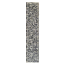 Load image into Gallery viewer, 2&#39;7&quot;x12&#39;2&quot; Hand Loomed Gray Fine Jacquard with Erased Design Wool and Plant Based Silk Oriental Runner Rug FWR381090