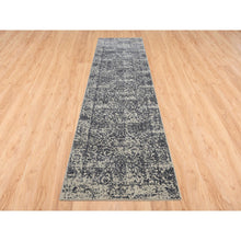 Load image into Gallery viewer, 2&#39;7&quot;x12&#39;2&quot; Hand Loomed Gray Fine Jacquard with Erased Design Wool and Plant Based Silk Oriental Runner Rug FWR381090