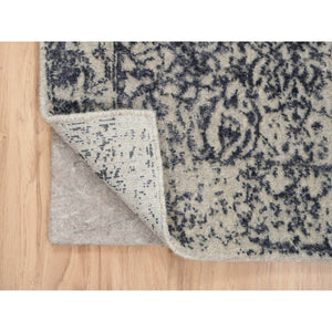 2'7"x12'2" Hand Loomed Gray Fine Jacquard with Erased Design Wool and Plant Based Silk Oriental Runner Rug FWR381090