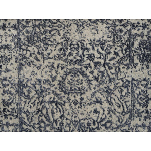 2'7"x12'2" Hand Loomed Gray Fine Jacquard with Erased Design Wool and Plant Based Silk Oriental Runner Rug FWR381090