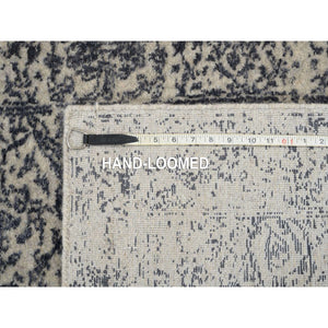 2'7"x12'2" Hand Loomed Gray Fine Jacquard with Erased Design Wool and Plant Based Silk Oriental Runner Rug FWR381090