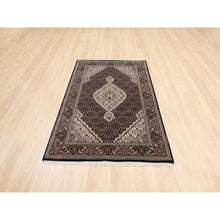 Load image into Gallery viewer, 4&#39;x6&#39;3&quot; Rich Black Tabriz Mahi with Fish Medallion Design Wool 175 KPSI Hand Knotted Oriental Rug FWR381246