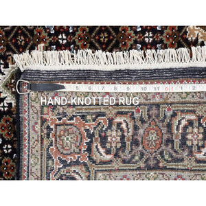 4'x6'3" Rich Black Tabriz Mahi with Fish Medallion Design Wool 175 KPSI Hand Knotted Oriental Rug FWR381246