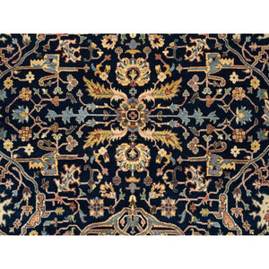 8'1"x10'1" Midnight Blue Antiqued Heriz Re-Creation with All Over Design Extra Soft Wool Hand Knotted Oriental Rug FWR381276
