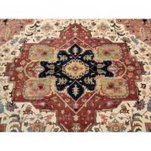 Load image into Gallery viewer, 12&#39;x15&#39;4&quot; Hand Knotted Beige Antiqued Heriz Re-Creation with Large Medallion Design Soft Pliable Wool Oriental Oversized Rug FWR381348