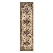 Load image into Gallery viewer, 2&#39;7&quot;x10&#39;3&quot; Beige Antiqued Heriz Re-Creation with Geometric Medallions Extra Soft Wool Hand Knotted Oriental Runner Rug FWR381528