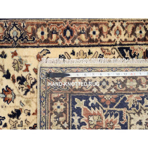 2'7"x10'3" Beige Antiqued Heriz Re-Creation with Geometric Medallions Extra Soft Wool Hand Knotted Oriental Runner Rug FWR381528