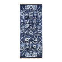 Load image into Gallery viewer, 2&#39;6&quot;x6&#39;1&quot; Hand Knotted Wool and Silk Denim Blue Tone On Tone Tabriz with Soft Colors Oriental Runner Rug FWR381606