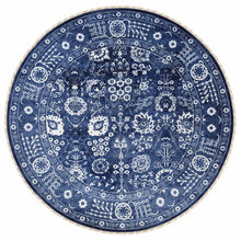 Load image into Gallery viewer, 11&#39;10&quot;x11&#39;10&quot; Wool and Silk Denim Blue Tone On Tone Tabriz with All Over Motifs Hand Knotted Oriental Round Rug FWR381612