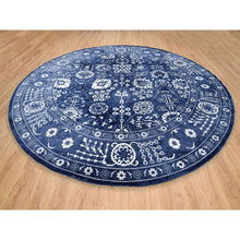 Load image into Gallery viewer, 11&#39;10&quot;x11&#39;10&quot; Wool and Silk Denim Blue Tone On Tone Tabriz with All Over Motifs Hand Knotted Oriental Round Rug FWR381612
