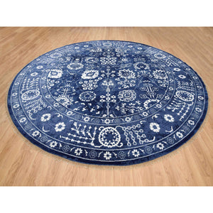 11'10"x11'10" Wool and Silk Denim Blue Tone On Tone Tabriz with All Over Motifs Hand Knotted Oriental Round Rug FWR381612