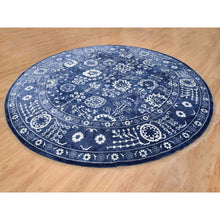 Load image into Gallery viewer, 11&#39;10&quot;x11&#39;10&quot; Wool and Silk Denim Blue Tone On Tone Tabriz with All Over Motifs Hand Knotted Oriental Round Rug FWR381612