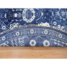 Load image into Gallery viewer, 11&#39;10&quot;x11&#39;10&quot; Wool and Silk Denim Blue Tone On Tone Tabriz with All Over Motifs Hand Knotted Oriental Round Rug FWR381612