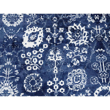 Load image into Gallery viewer, 11&#39;10&quot;x11&#39;10&quot; Wool and Silk Denim Blue Tone On Tone Tabriz with All Over Motifs Hand Knotted Oriental Round Rug FWR381612