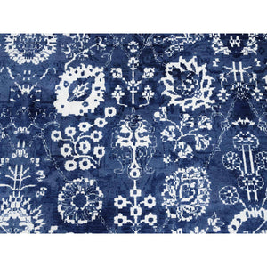 11'10"x11'10" Wool and Silk Denim Blue Tone On Tone Tabriz with All Over Motifs Hand Knotted Oriental Round Rug FWR381612