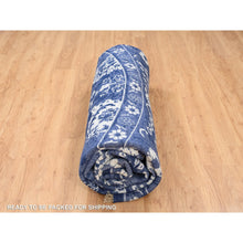 Load image into Gallery viewer, 11&#39;10&quot;x11&#39;10&quot; Wool and Silk Denim Blue Tone On Tone Tabriz with All Over Motifs Hand Knotted Oriental Round Rug FWR381612